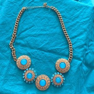Gold Necklace with Teal Stones